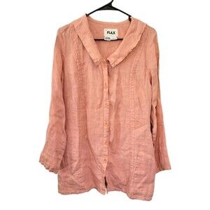 Flax Pink 100% Linen Tunic Top Size Petite (0-4) Pockets Button Front Lagenlook